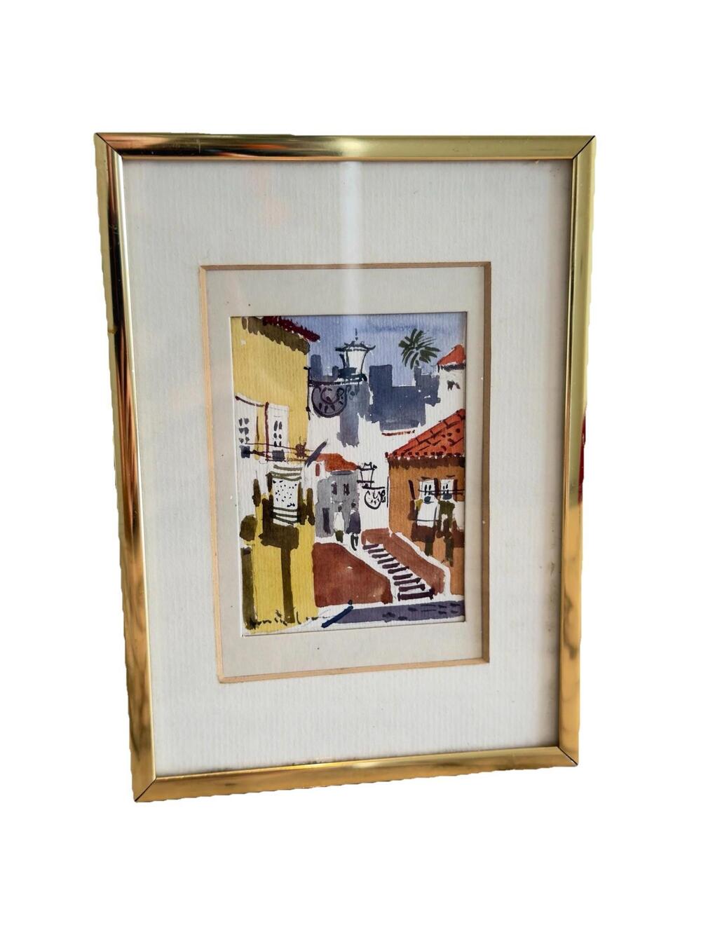 Vintage‎ Signed Original Watercolor Painted Impressionist Fine Art European Town